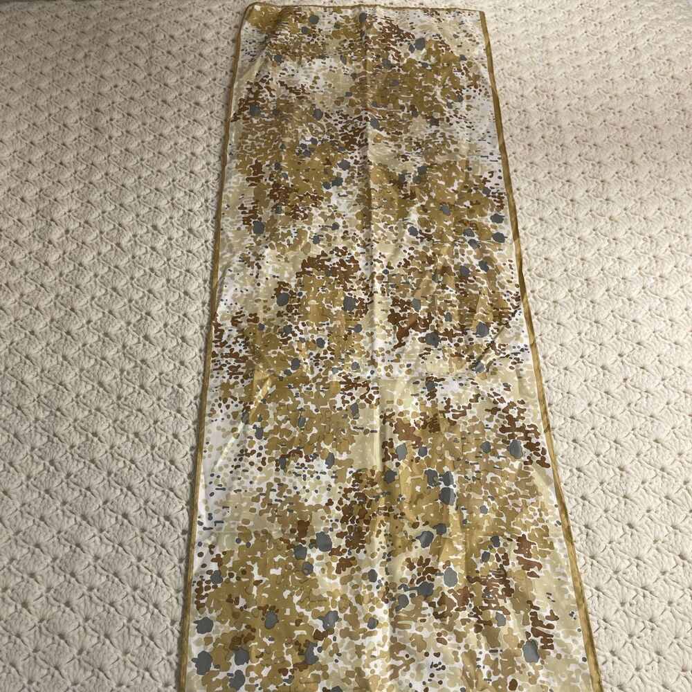 Vintage Glentex Polyester Scarf Made In Japan Tan Hand Rolled Edge 45” X 13” - Picture 4 of 7